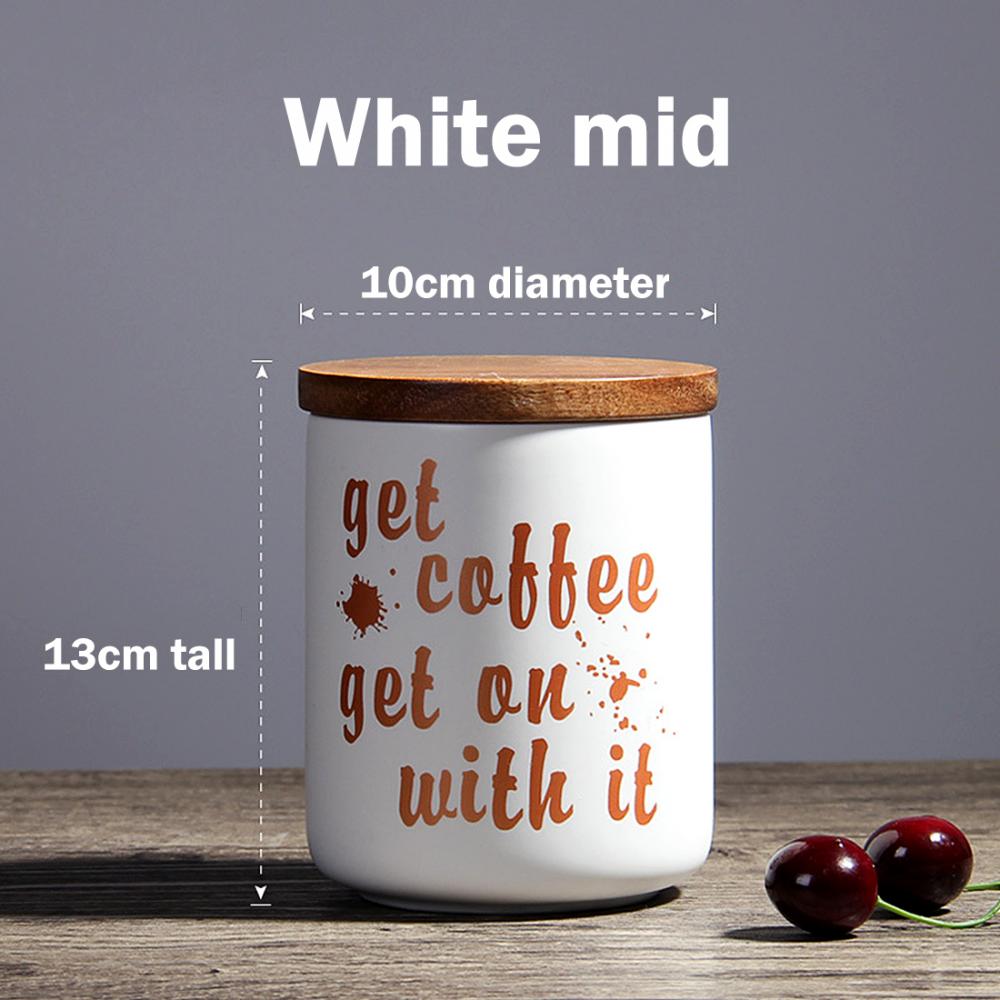 Nordic Style Ceramic Storage Bottle Jar For Spices Wood Lid Cans Kitchen Coffee Tea Candy Cane Container Cans For Storage Box