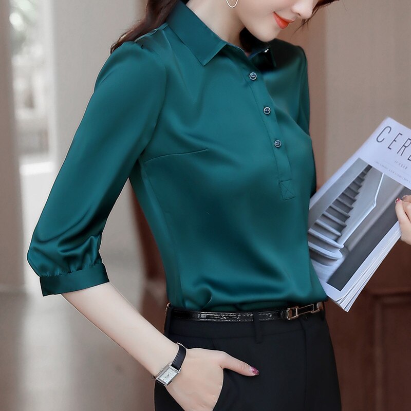 Naviu satin skjorte kvinder toppe og bluser kontor dame stil formel skjorte plus size arbejdstøj