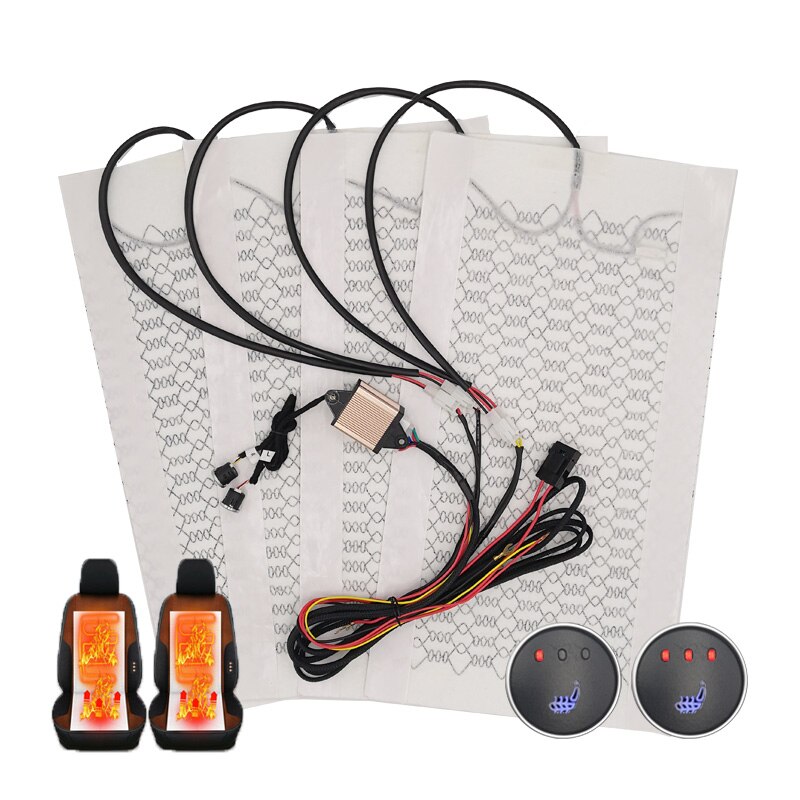 Auto Stoelverwarming Universele 12V Carbon Fiber Warmte Pads 3 Niveaus Dual Ronde Schakelaar Met Harnas Als Winter warmer Cover: Fit for 2 Seat Kit