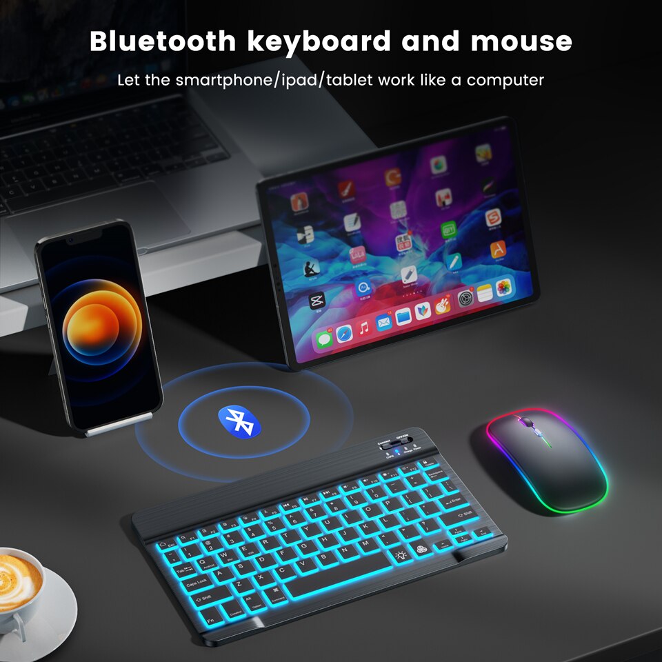 Tastiera Bluetooth RGB tastiera Wireless Bluetooth Mini tastiera russa spagnola RGB retroilluminata ricaricabile per Tablet ipad