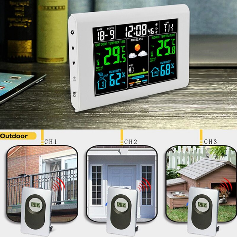 Color Sn Electronic Weather Clock Temperature and Humidity Alarm Clock Digital Perpetual Calendar Clock