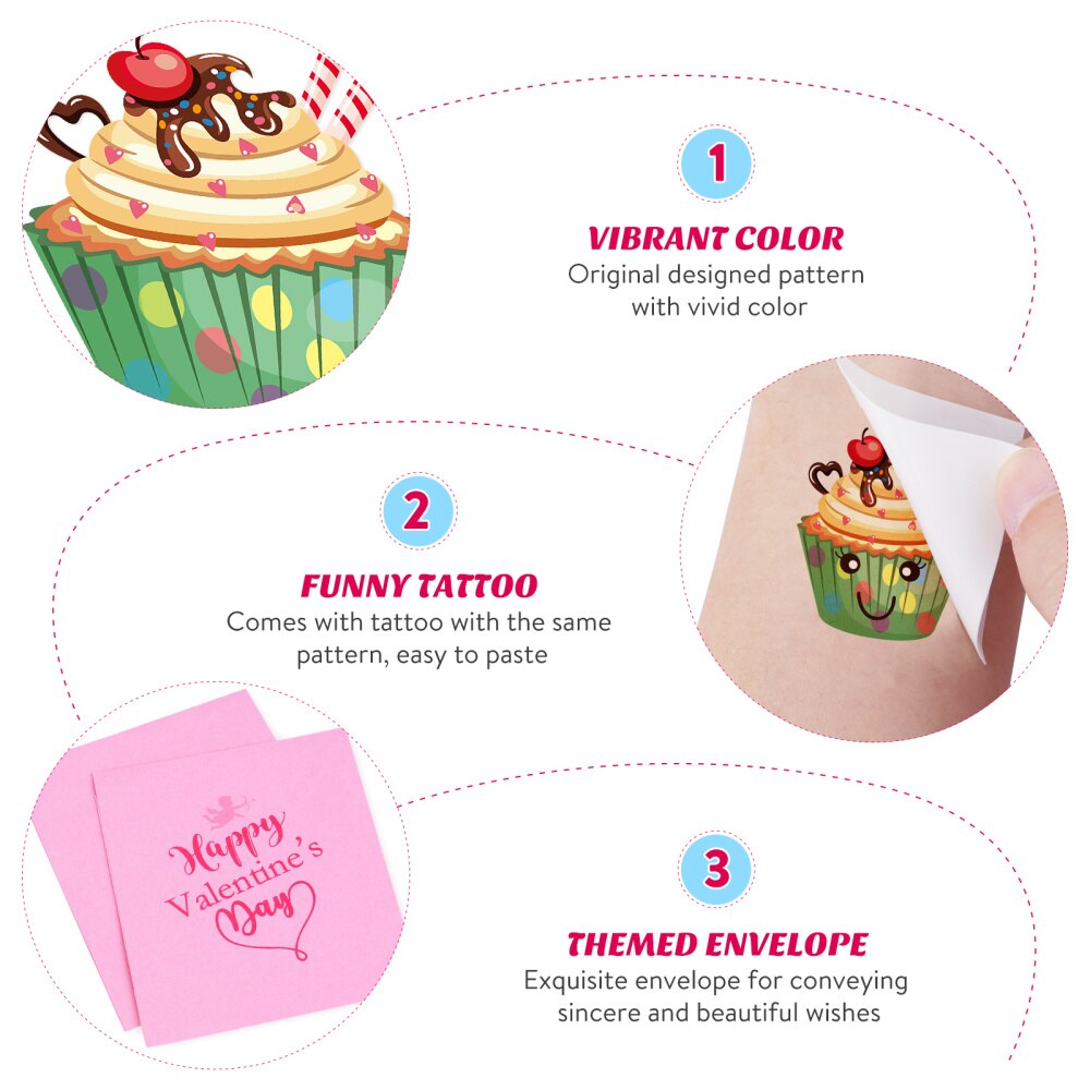 Valentines Cards Set 32 Valentines Cards & 32 Temporary Tattoos & 32 Envelopes Lovely Valentine's Day Cards for Kids