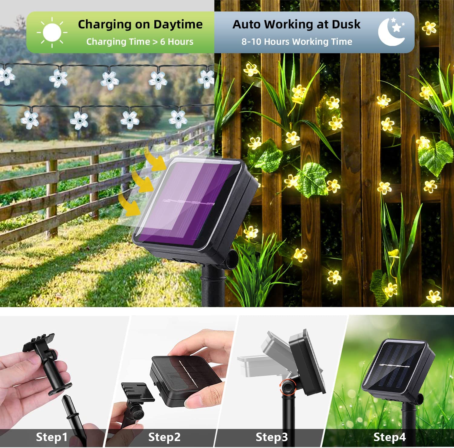 Solar Cherry Blossom Lights Solar / Battery String Light Waterdicht Tuin Fairy Strings Bruiloft Kerstdecoratie