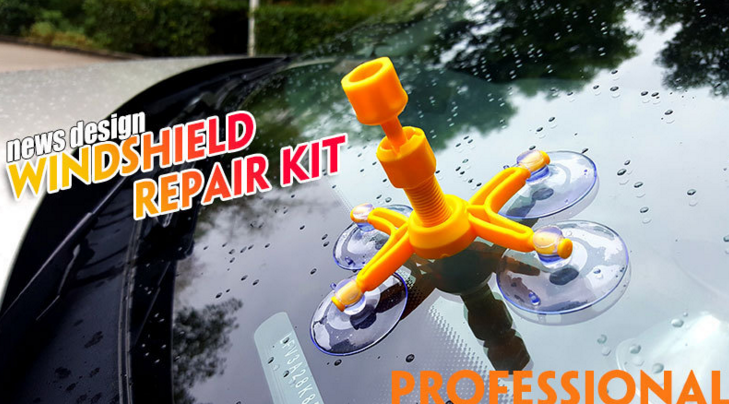 Yellow Car glass repair tool set windshield repair agent tripod suction cup glass repair agent tool