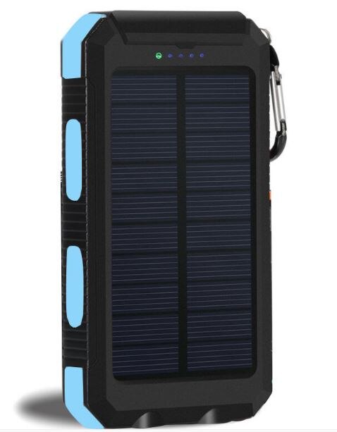 Cargador de batería solar portátil GGX ENERGY 8000mah para teléfono exterior, brújula de Camping + polvo/agua + luz LED + 2 salidas xUSB: Azul