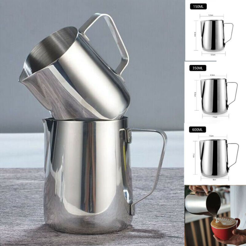 150/350/600ml rustfrit stål kaffekande mælk håndværk kaffe hjem køkken latte skummende kunst kande kande krus kop 3 størrelse