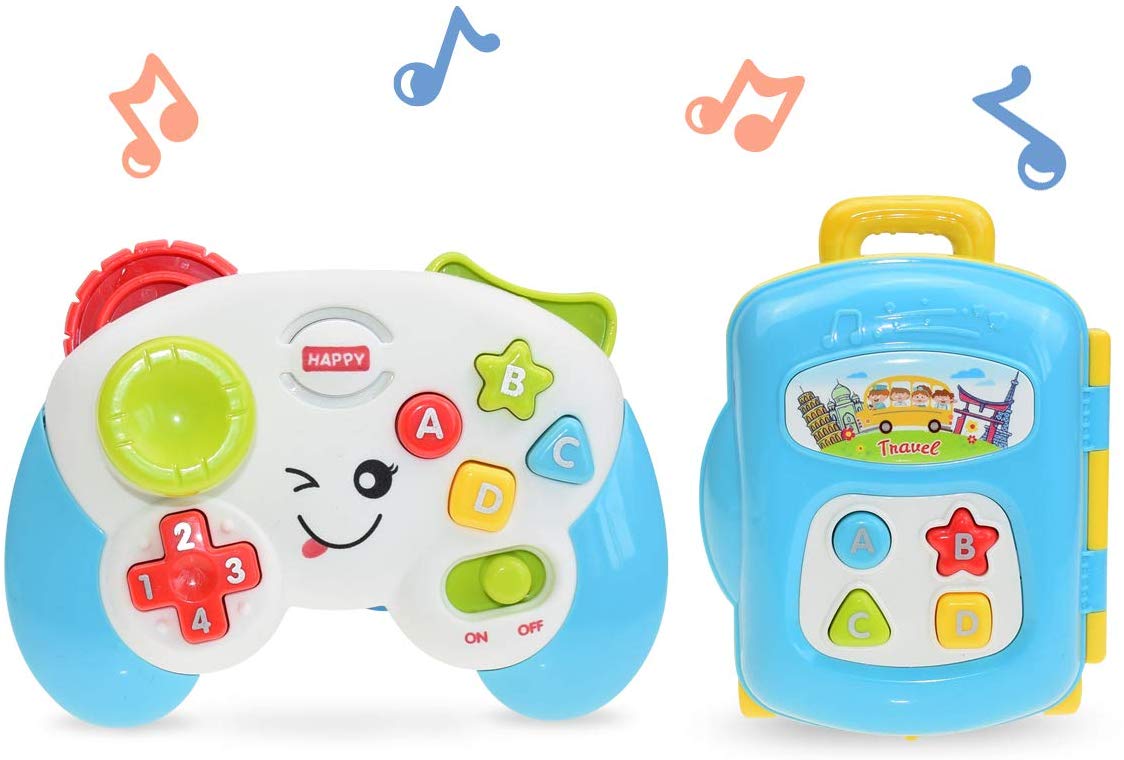 Baby småbarn ljudleksaker 6 to 12 månader musikkamera och bagage sensorisk leksak för pojkar flickor födelsedag musikalisk leksak: Bagagekontroll