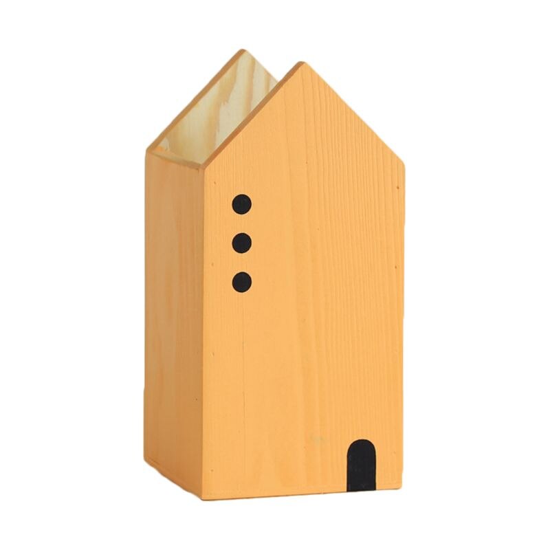 ¡Novedad de ! Porta lápices de madera en forma de casa, organizador de escritorio, contenedor de papelería, bote: Orange L
