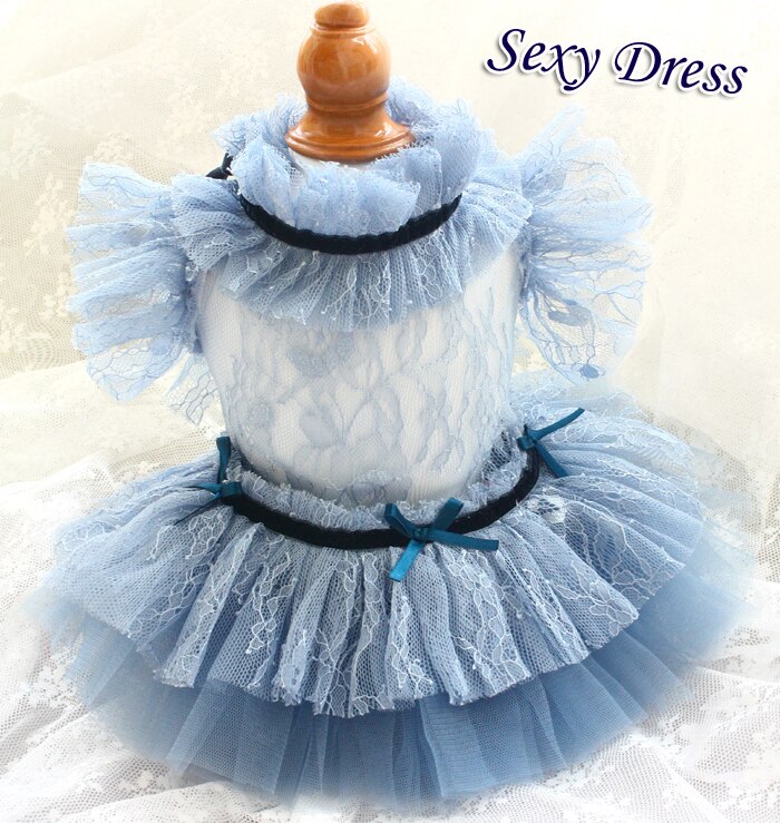 Robes princesse haze bleu en fil de soie | Vêtements tutu, fait à la main, plus hauts et sexy, pour chats et animaux,