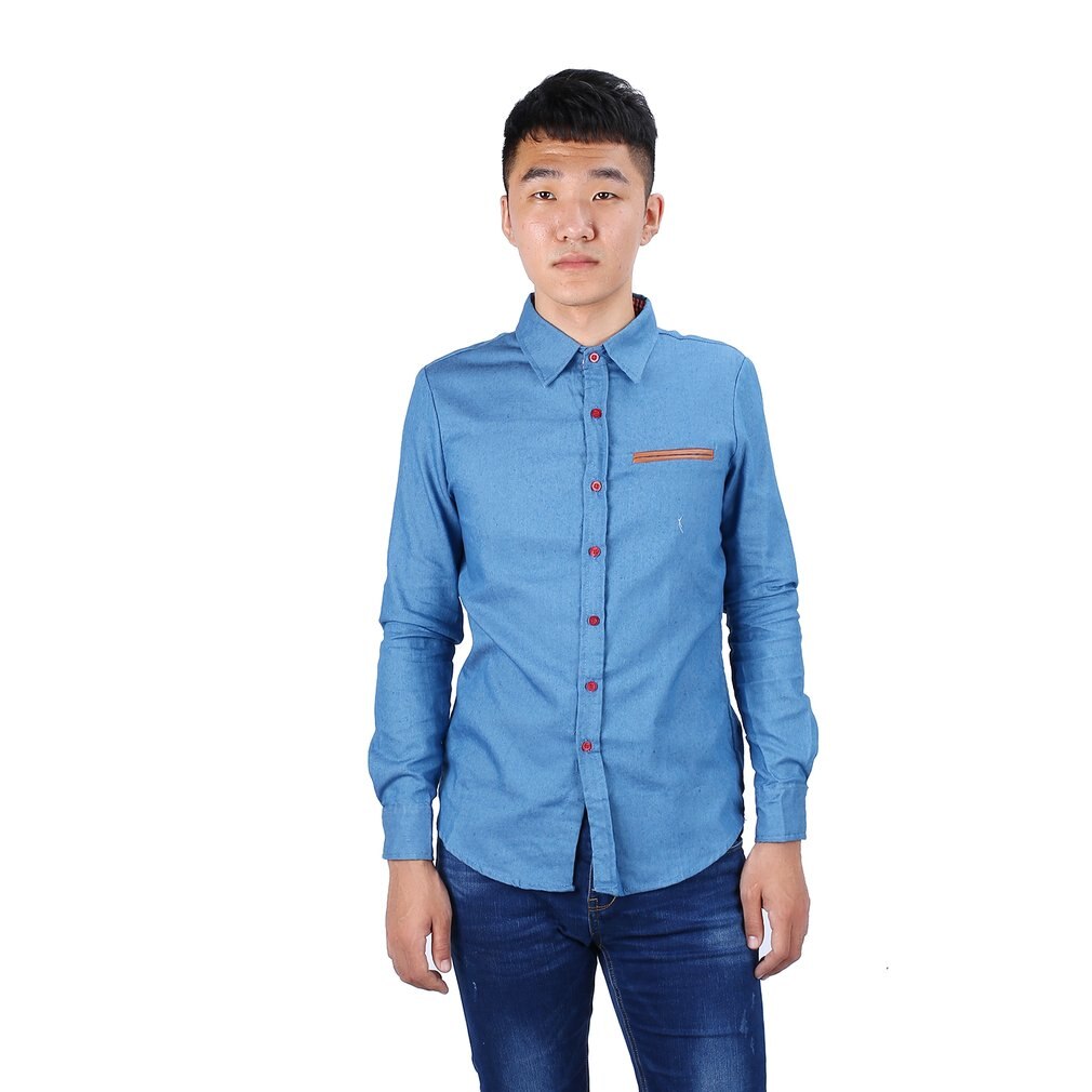 Jeansskjortor herr cowboyskjorta casual långärmad slim fit skjorta höst man jeans jeansskjorta toppar storlek s-xxl