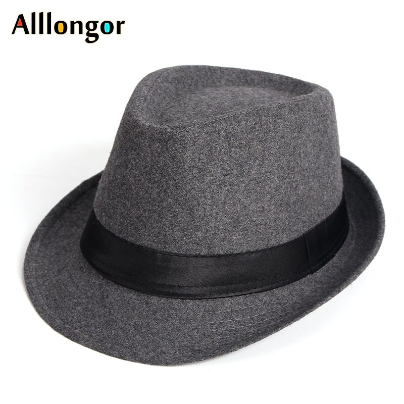 Herfst Wol Fedora Jazz Hoed Mannen Chapeu Panama Masculino Sombrero Mujer Vrouwen Vilten Hoeden Man Bowler Vintage Zwarte Retro cap: GRAY