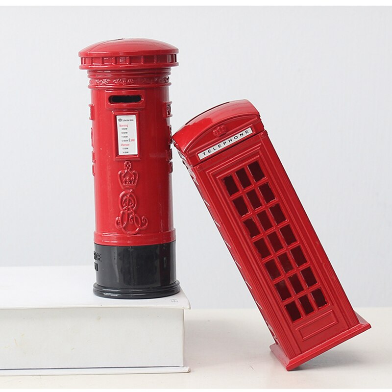 Retro stil sparegris uk london telefonboks postkasse model sparegris hjem metal dekorationer børns dag
