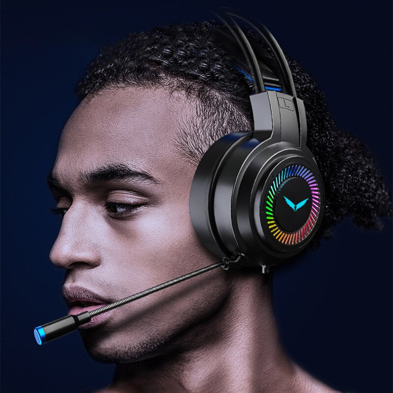 Gaming Headsets Surround Sound Stereo Wired Earphones USB Microphone Colorful Light PC Laptop Game Headset For Computer Phone