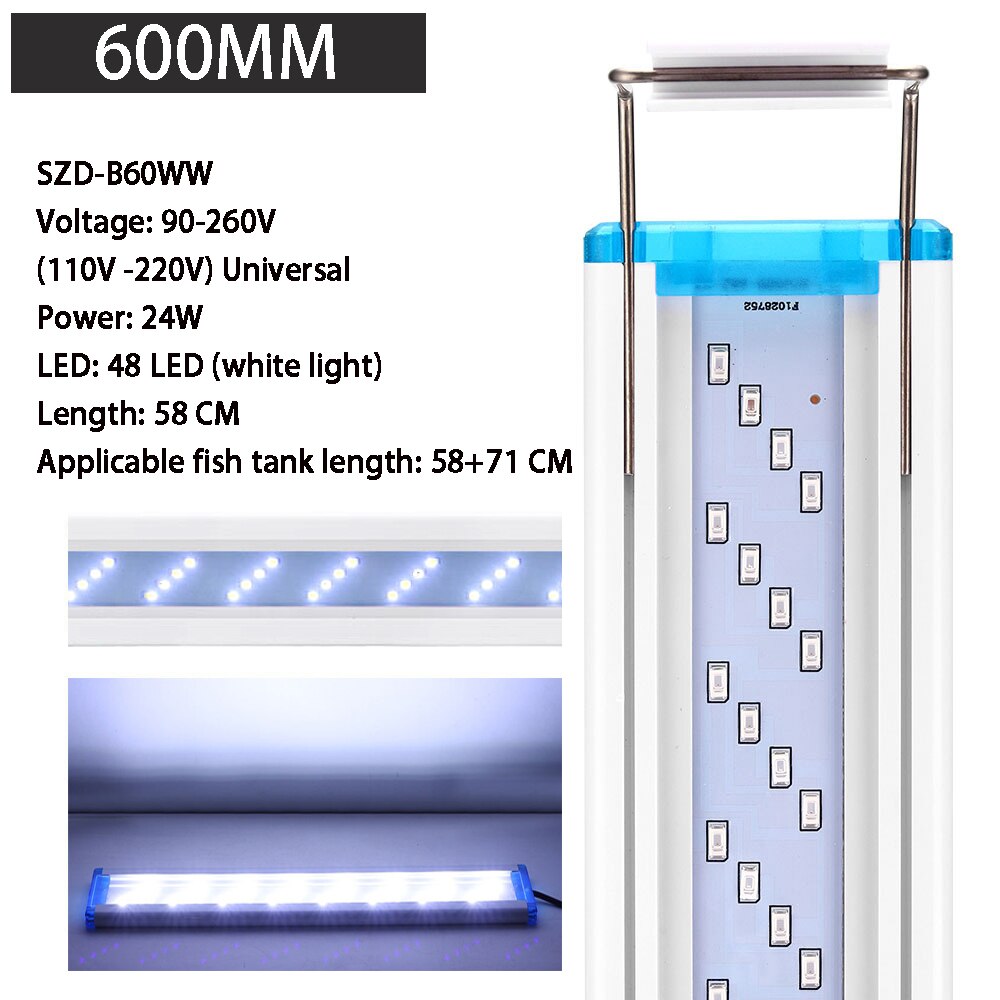 Aquarium LED light fish tank ornamental landscaping aquatic plants LED light expandable 18-75cm waterproof clip-on light110V220V: 600 white
