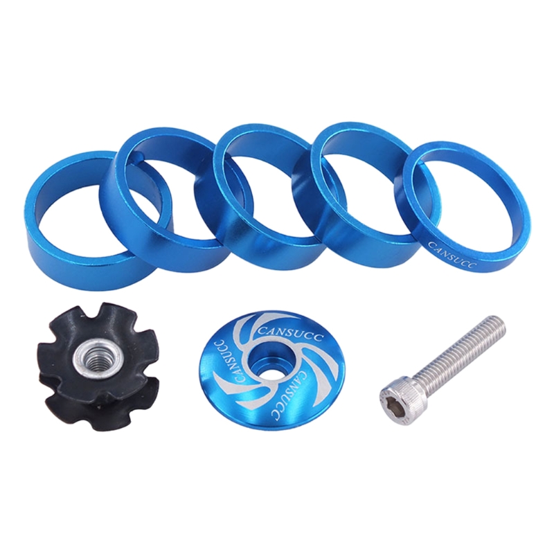 T4MF Fiets Headset Fiets Voorvork Stam Ring Pakking Set 1/8 Inch Headset Spacer W/Stuurpen Top Cap: Blauw