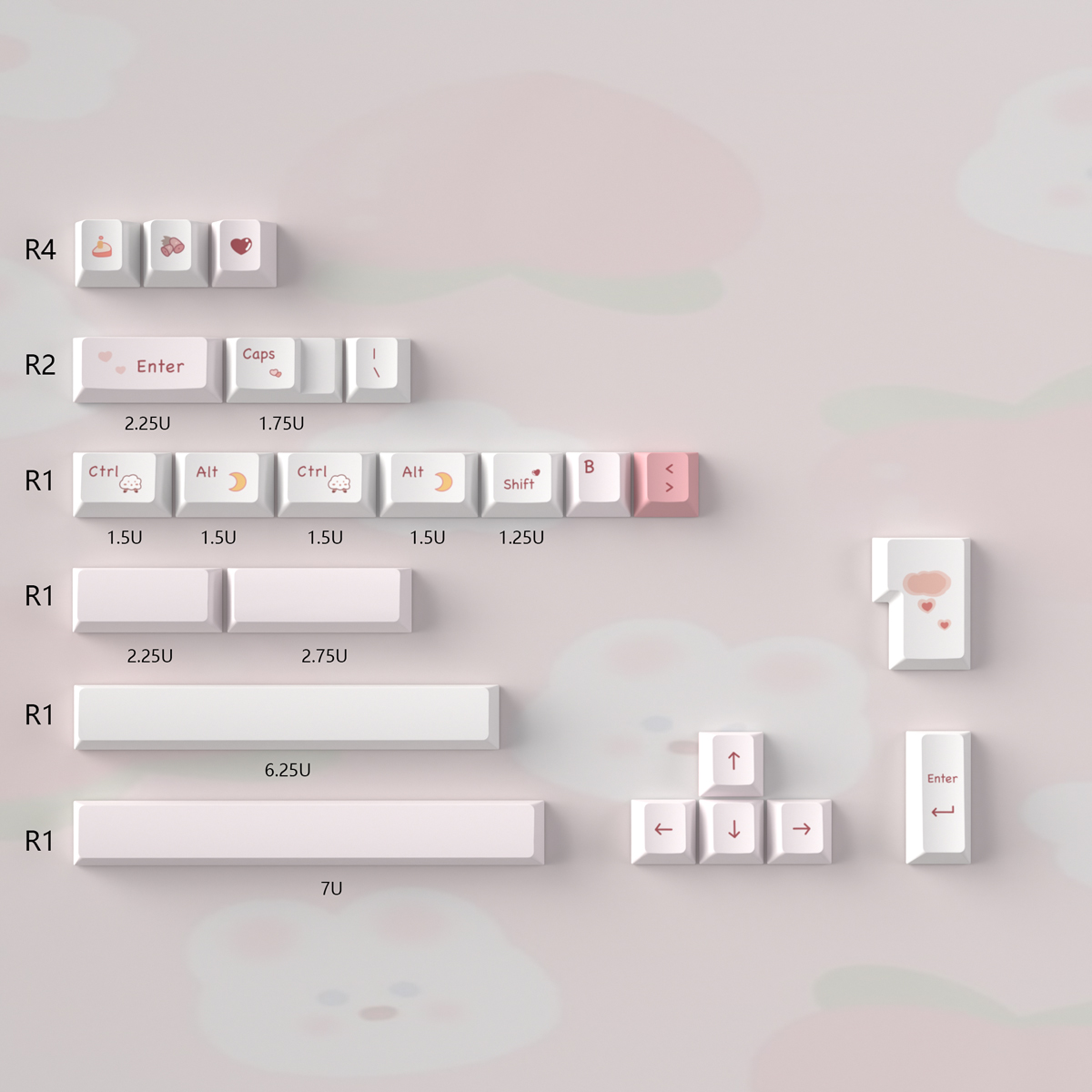 Liebe Herz Tastenkappen, niedliche Tastenkappen, Kirschprofil, Farbsublimation, PBT-Tastenkappen für MX Schalter, mechanisches Tastatur-einstellen: Beige