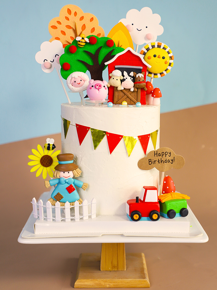 Boerderij Cake Topper Dier Koe Paard Cartoon Verjaardagsfeestje Baby Decoratie Kinderen Zonnebloem Serie Gelukkig Douche Bakken Taart