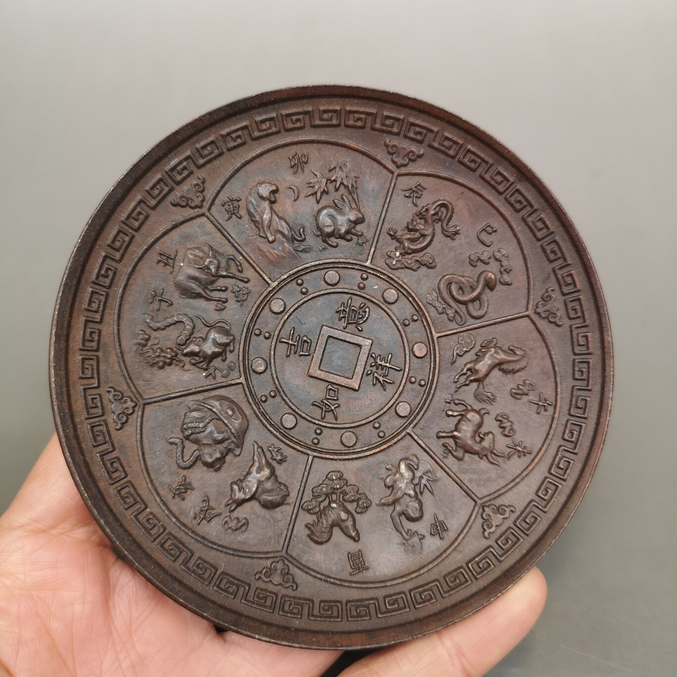 Antique Collection Chinese bronze/Tibetan silver Zodiac plate Metal small dish 3 Choose: A