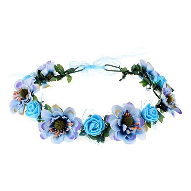 Diadema de flores rosa hecha a mano para niña y mujer, guirnalda Floral, banda para el pelo, corona, decoración ajustable, tocado de boda: BL