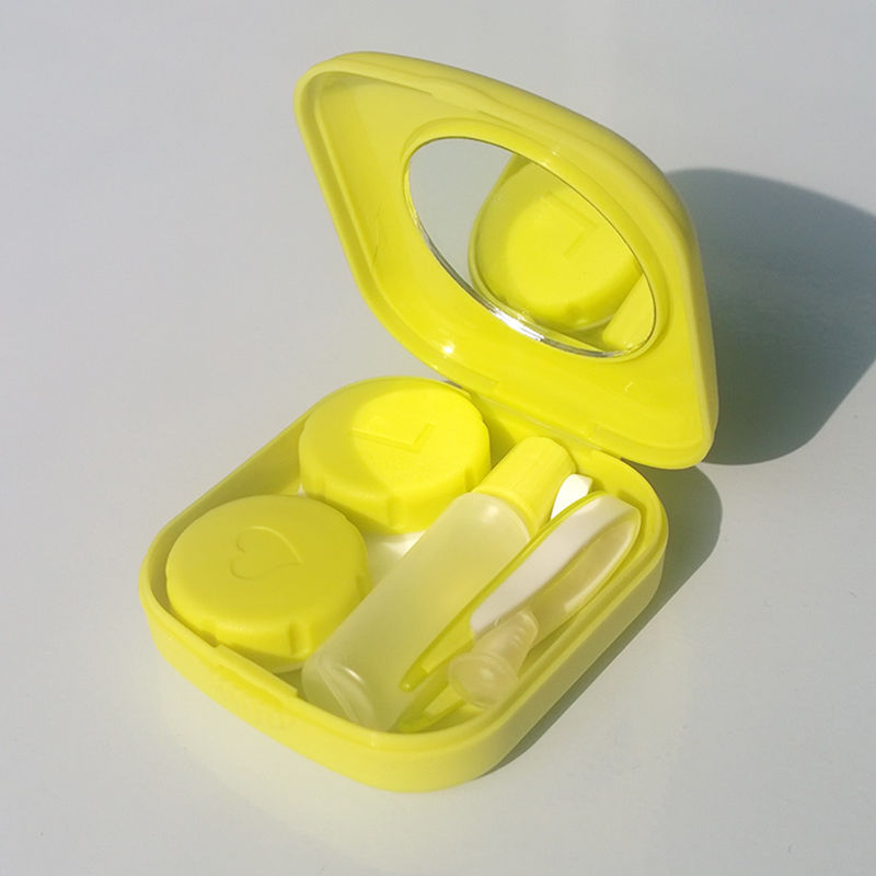 Let at bære rejsebriller kontaktlinseræske mini firkantet kontaktlinsetaske rejsesæt øjne plejesæt spejl container holder: Gul