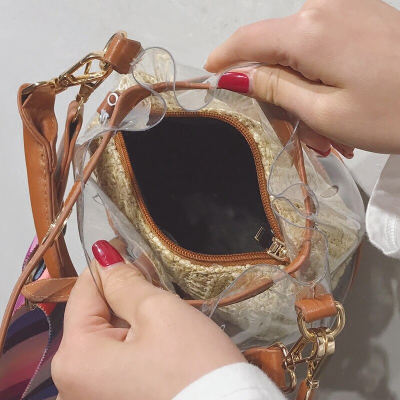 HISUELY Jelly Bag Summer PVC Shoulder Bag Tote Colorful Handle Messenger Chain Plastic Handbag Transparent Bucket Bucket Lock