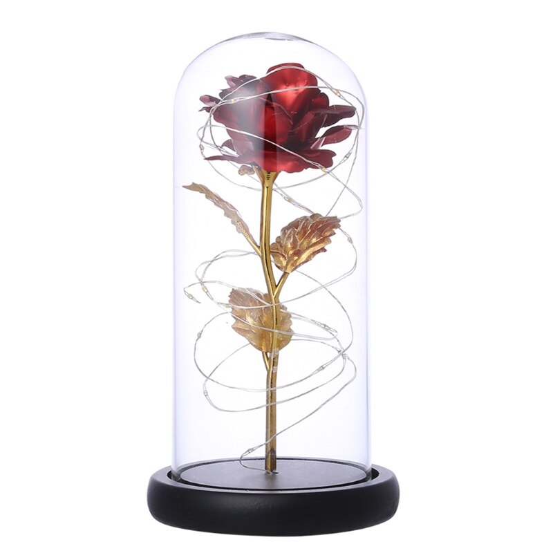 Gold Foil Rose Flower Bear in Glass Dome with LED Night Light Mothers Day Valentine's Day Wedding Party Decoration: 17