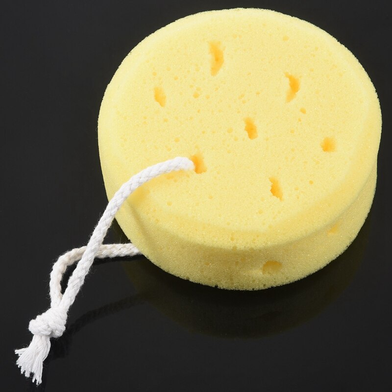 Gult runt badkar kroppsdusch mjuk svamp med hängslinga