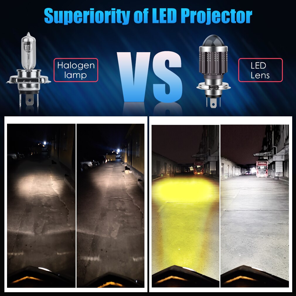 Bombillas LED para faros delanteros de motocicleta, focos de luz H4 BA20D H6, CSP, lente de 10000LM, blanco, amarillo, Hi Lo, 12V, accesorios para Motos, Led antiniebla, 1 ud.