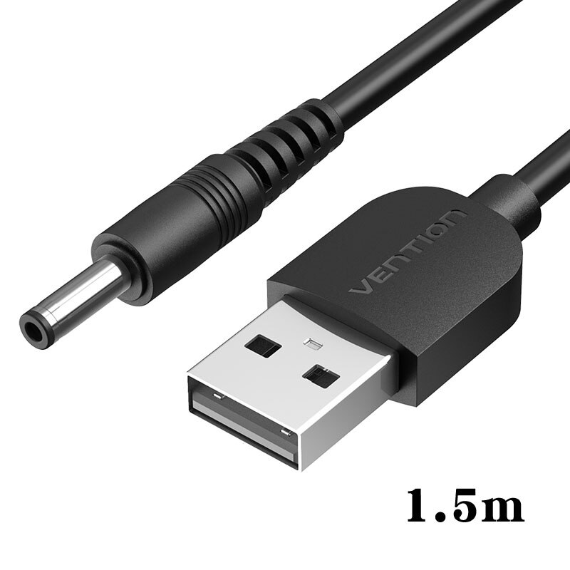 Vención de La USB A DC 3,5mm USB un macho A 3,5 Jack conector 5V adaptador de cargador de fuente de alimentación Cable de alimentación para el Cable HUB USB Cable de alimentación para ventilador: Black 1.5m