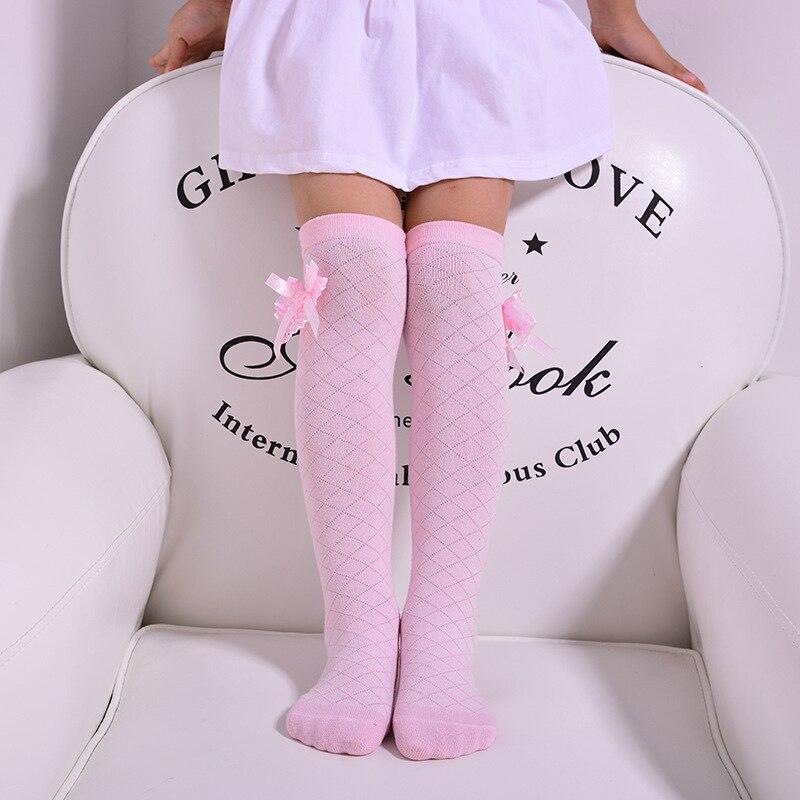 Kids Baby Meisjes Solid Strik Katoen Prinses Jurk Ballet Lange Katoenen Sok Kinderen Schattige Kniekousen Peuters Been warmer: Pink