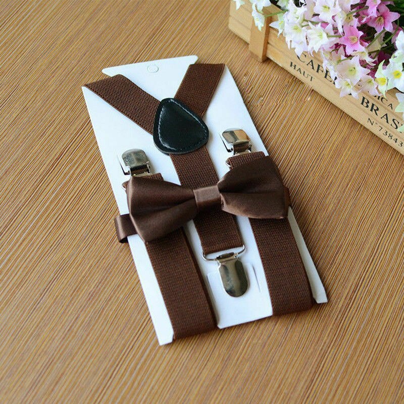 Adjustable Suspender and Bow Tie Set for Baby Toddler Kids Boy Girls Children Bow Tie Set Tuxedo Wedding Suit Party: Chocolate