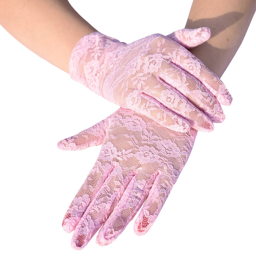 #30 Sexy Summer Gloves Women Uv Sunscreen Short Sun Female Gloves Ice Silk Lace Driving Of Thin Touch Screen Lady Gloves: D