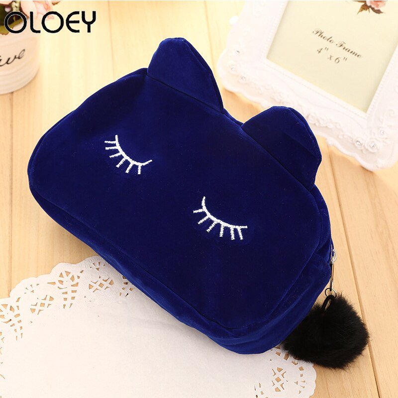 Stoffen schoonheidsset reis toilettas schattige kat pluche tas