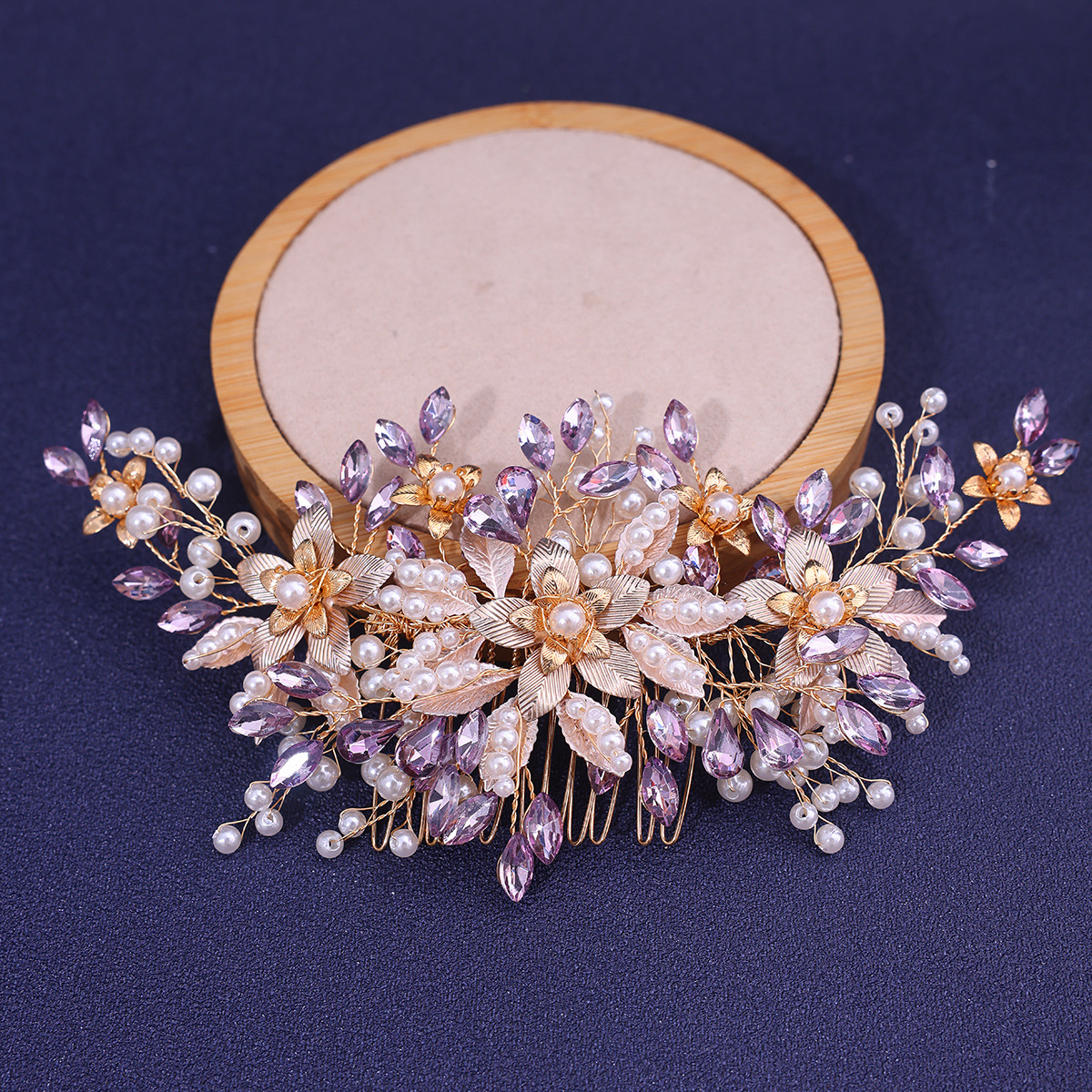 Peineta para el cabello hecha a mano con diamantes de imitación azules, diadema para mujer, Tiara, accesorios para el cabello, peines para el cabello de boda, adornos para la cabeza de boda: Color amarillo claro
