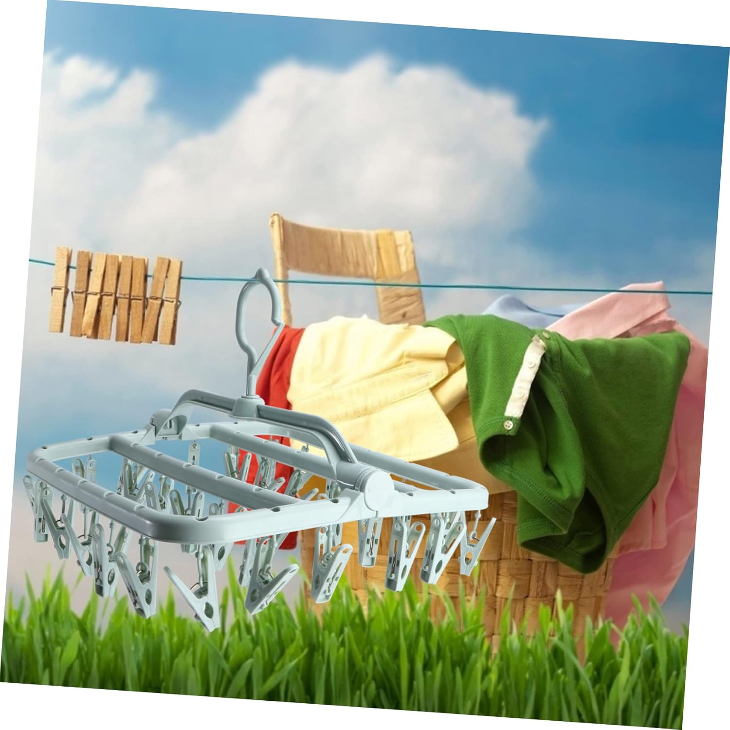 Drying Rack Foldable Clothes Drying Rack Drip Hanger Plastic Hanging Drying Rack with 32 Clips for Clothes Underwear Socks