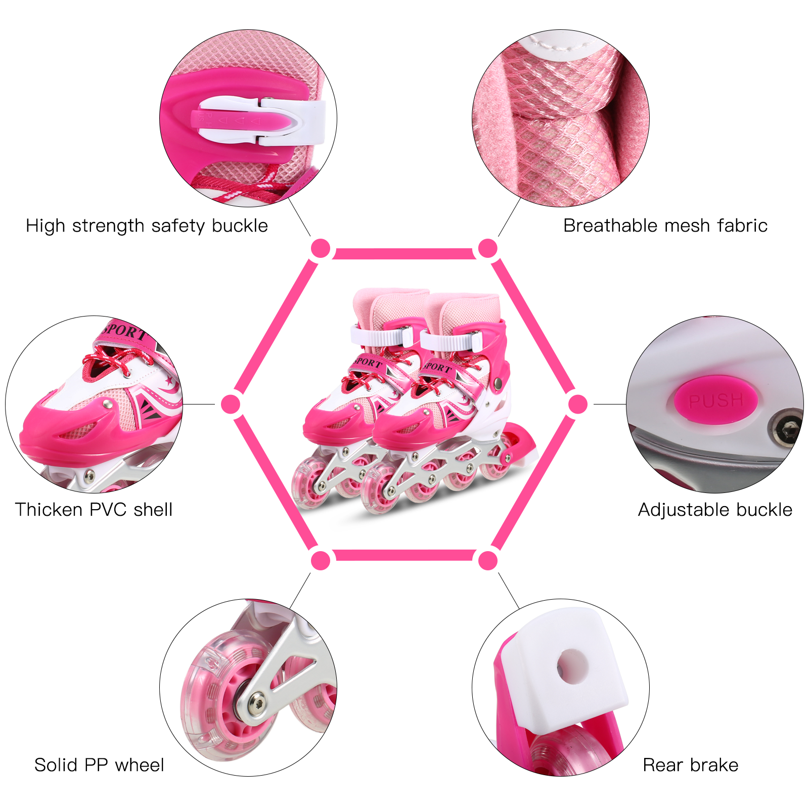 Children Roller Skates Adjustable Inline Skating Shoes Thicken PVC Shell Breathable Outdoor Roller Skates for Boys Girls