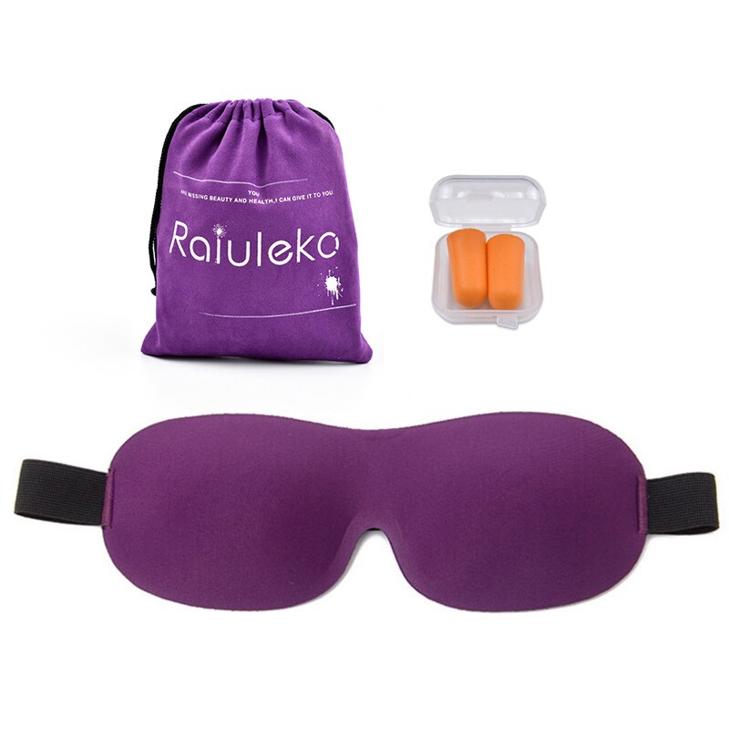 3d sovende øjenmaske svamp polstret skygge cover øjenskygge bærbar rejse bind for øjnene kontor øjenlap nat bandage send taske øreprop: Lilla