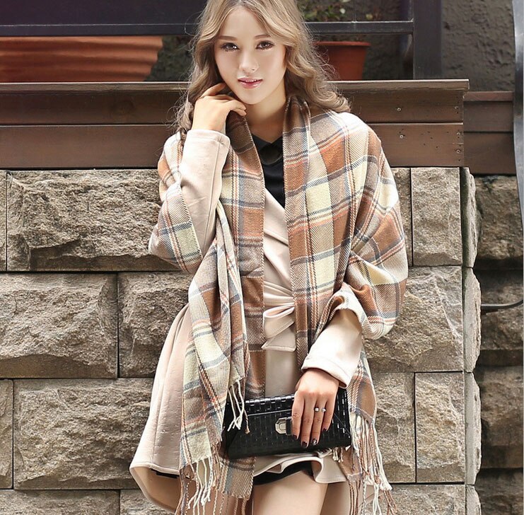 RUNMEIFA Luxury Brand Wool Winter Warm Women Scarf Plaid Thick Blanket Shawls and Wraps Scarves for Women: 10