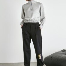 Trendyol impresso malha sweatpants twoaw21ea0318: Black / S