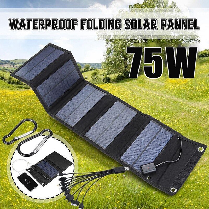 Foldable Solar Panel 75W USB Solar Cell Portable Folding Waterproof 5V Charger Outdoor Mobile Power Battery Sun Charging