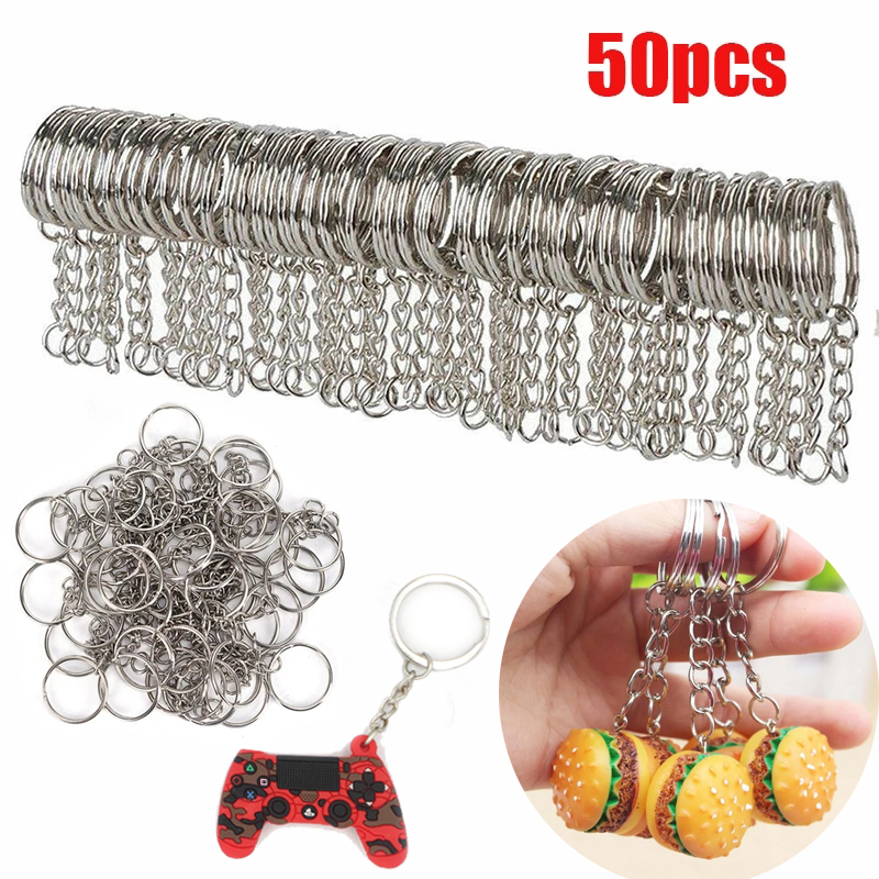 50 stk forsølvet metal blank nøglering nøglering kvindelige mænd nøglering diy nøglering tilbehør nøglering split ring