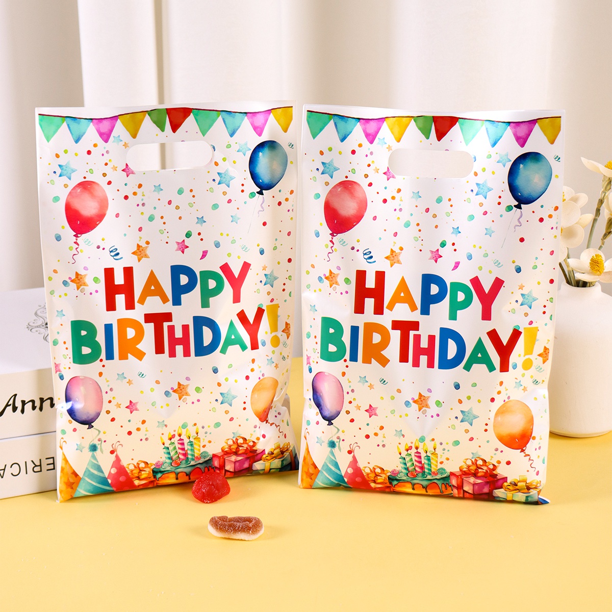 10/20/50 Uds. Bolsas de de feliz cumpleaños bolsas de recuerdo de de plástico con globo de estrella para de cumpleaños de adultos cocina en casa