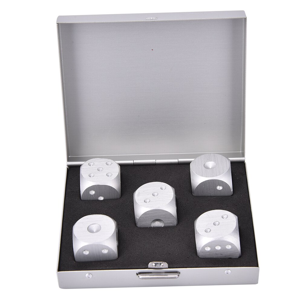 Entertainment Games 5 Stuks Aluminium Dobbelstenen Draagbare Indoor Entertainment Games Dobbelstenen Set Dobbelstenen: silver