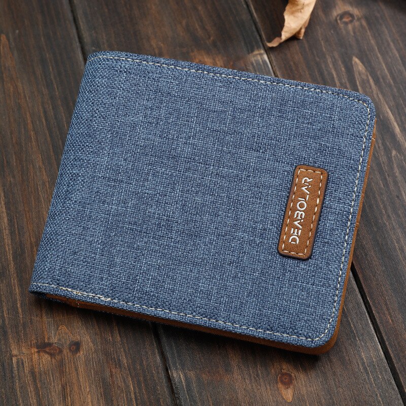 Cartera de cuero sintético para hombre, cartera masculina delgada de lona y cuero sintético, con tarjetero y estuche para tarjetas de crédito, color negro, azul y gris, 2022: Type A blue