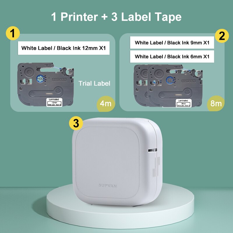 Supvan G10E Labeler Thermal Transfer Label Maker Bluetooth Connect Desktop Laminated Labeling Machine Printers for Home Office: G10E 3Label B