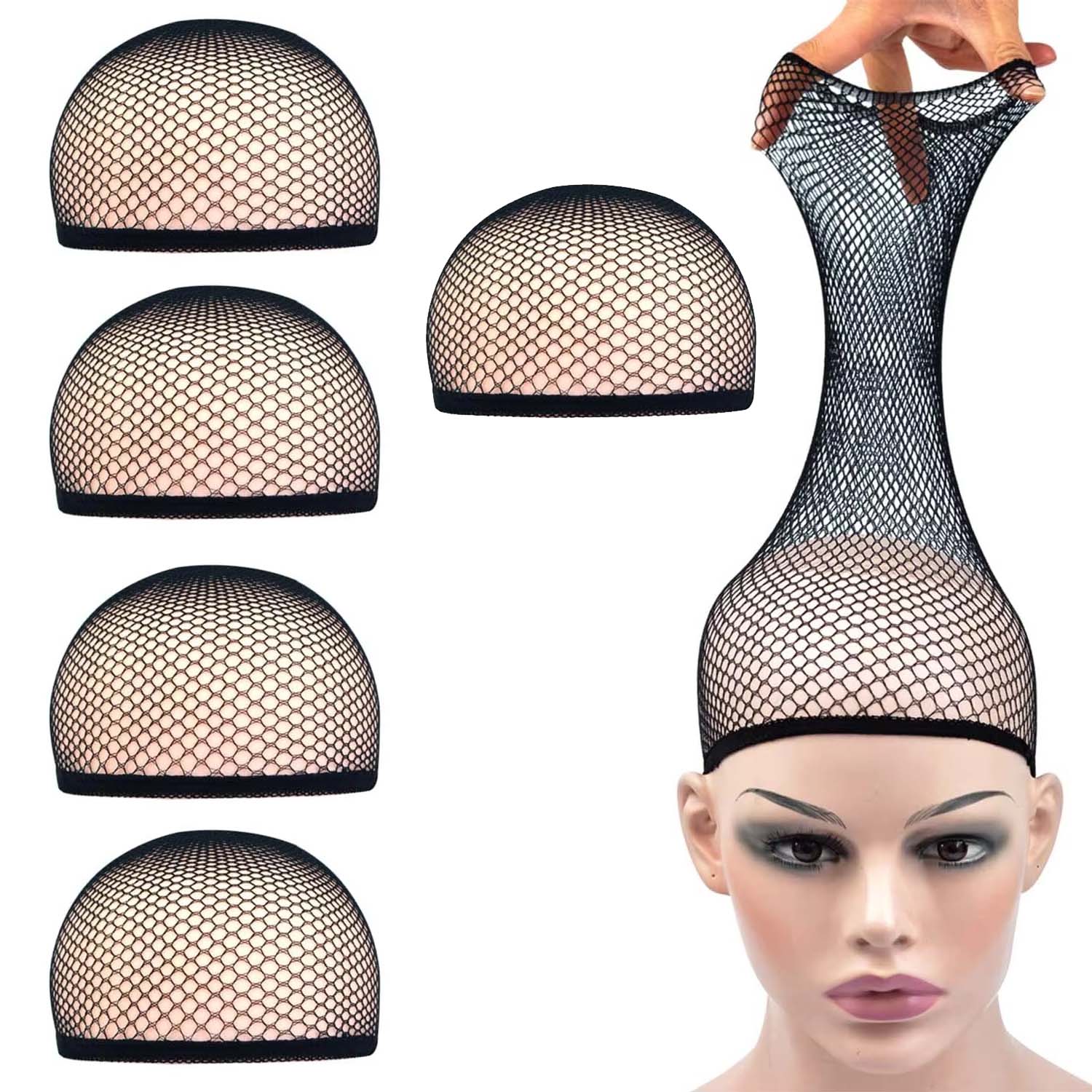 Gorro de malla para peluca, red para el cabello de nailon, nuevas redecillas elásticas para el cabello, gorros de peluca tejidos de malla a la para hacer peluca para mujer: Jet-black