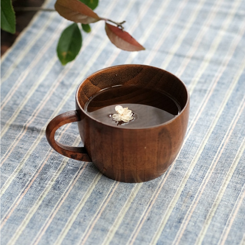 Eenvoudige Stijl Koffiekopje Met Handvat Jujube Hout Platte Cup Kaliber 6 CM Hoogte 10 CM Natuurlijke Hout Drinkbeker