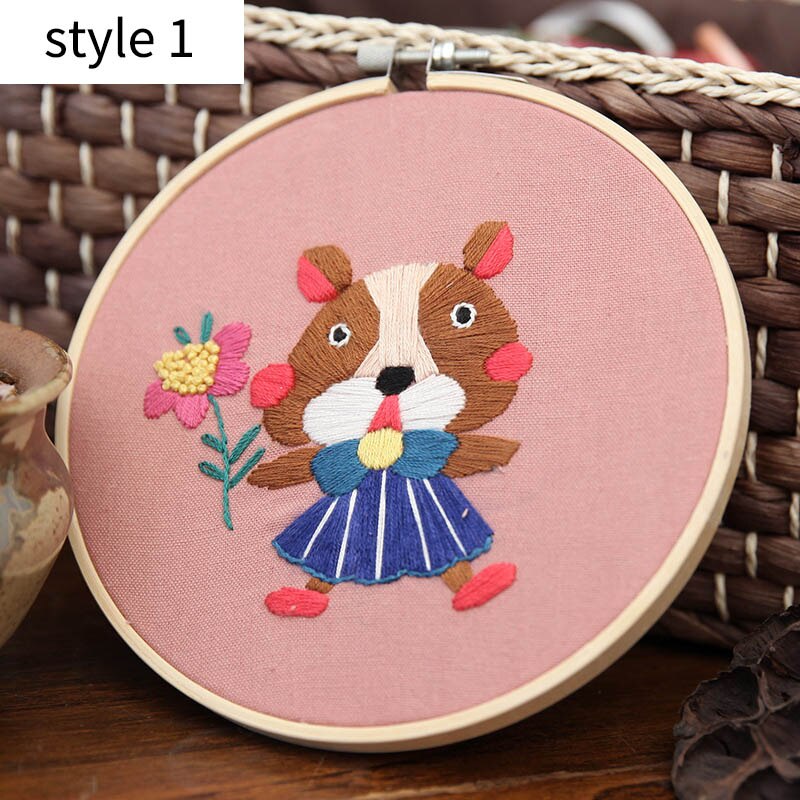 Pinturas colgantes, 15x15cm, Kit DIY bordado hecho a mano, paquete de Material de costura para principiantes con bonitos dibujos de animales: style 1