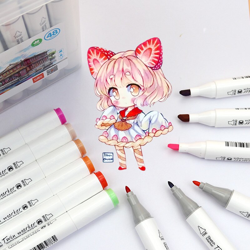 MOKEELO Markers Double Heads Triangle Pen Set 12/18/24/36/48 Colors Painting Marker Student Anime Hand-painted Color Pens 895