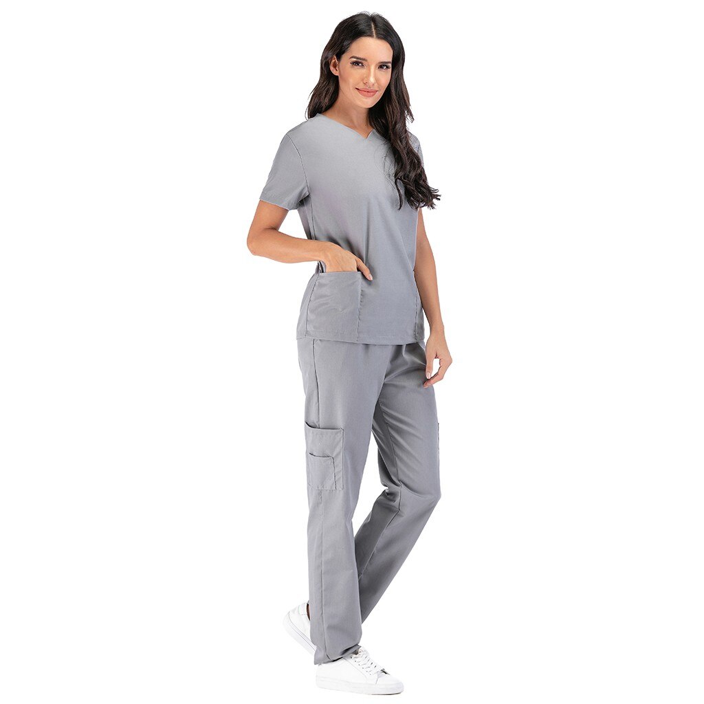 Protect Uniform Men & Women Traje Protector Short Sleeve V-neck Tops+pants Nursing Working Uniform Set Suit Protection